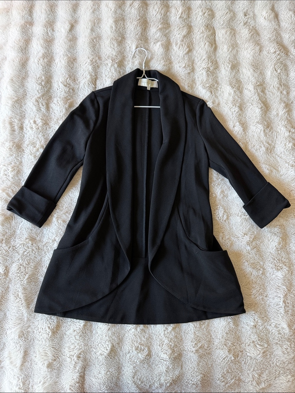 Black Open-Front Women's Jacket with Shawl Collar
